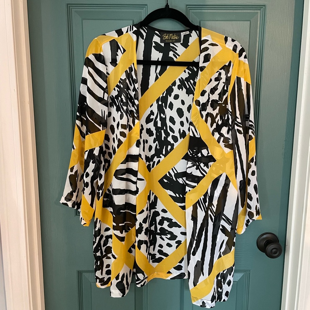 Women's Yellow and Black Patterned cardigan- wear art